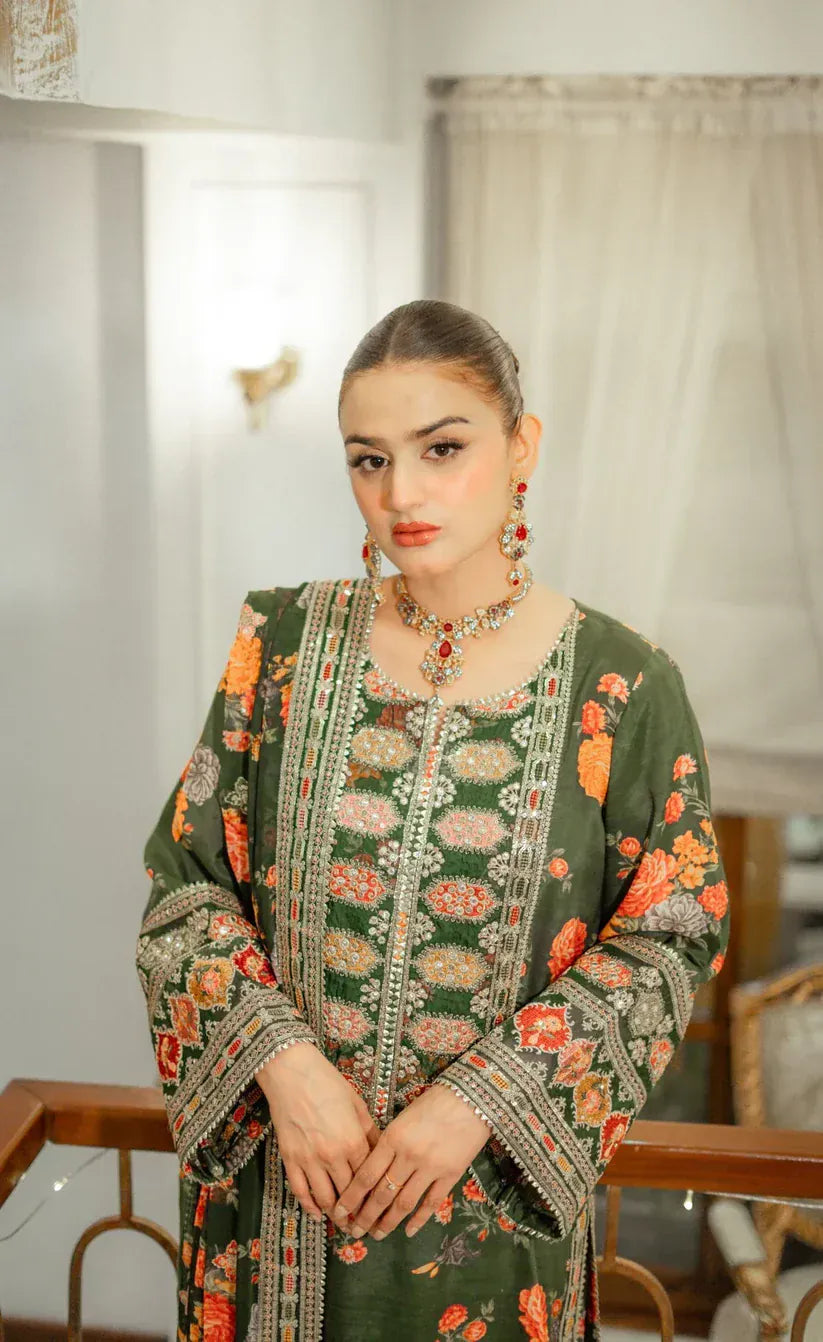 Silk-1001 Mongia Airjet Shamoz Silk Embroidered 3pc