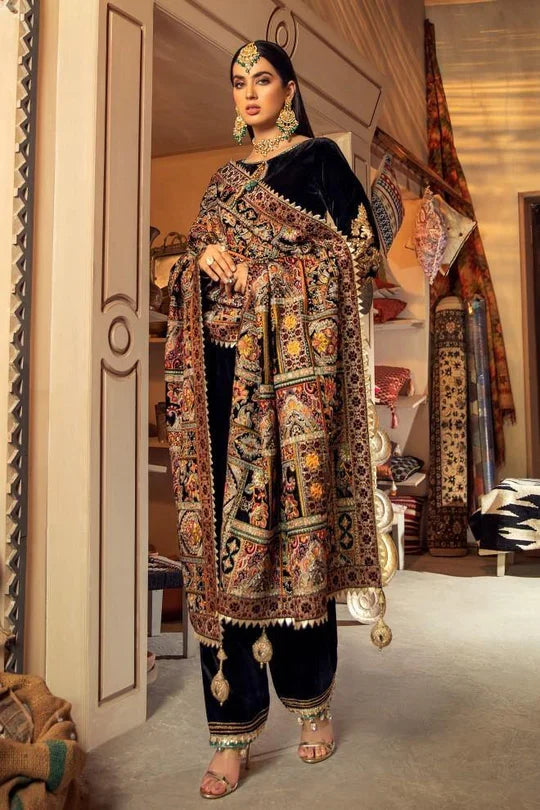 ZC-115 Black Embroidered Velvet 3pc With Karandi Shawl Winter Collection