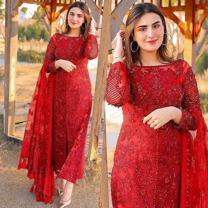 D-19 red Embroidered 3pc