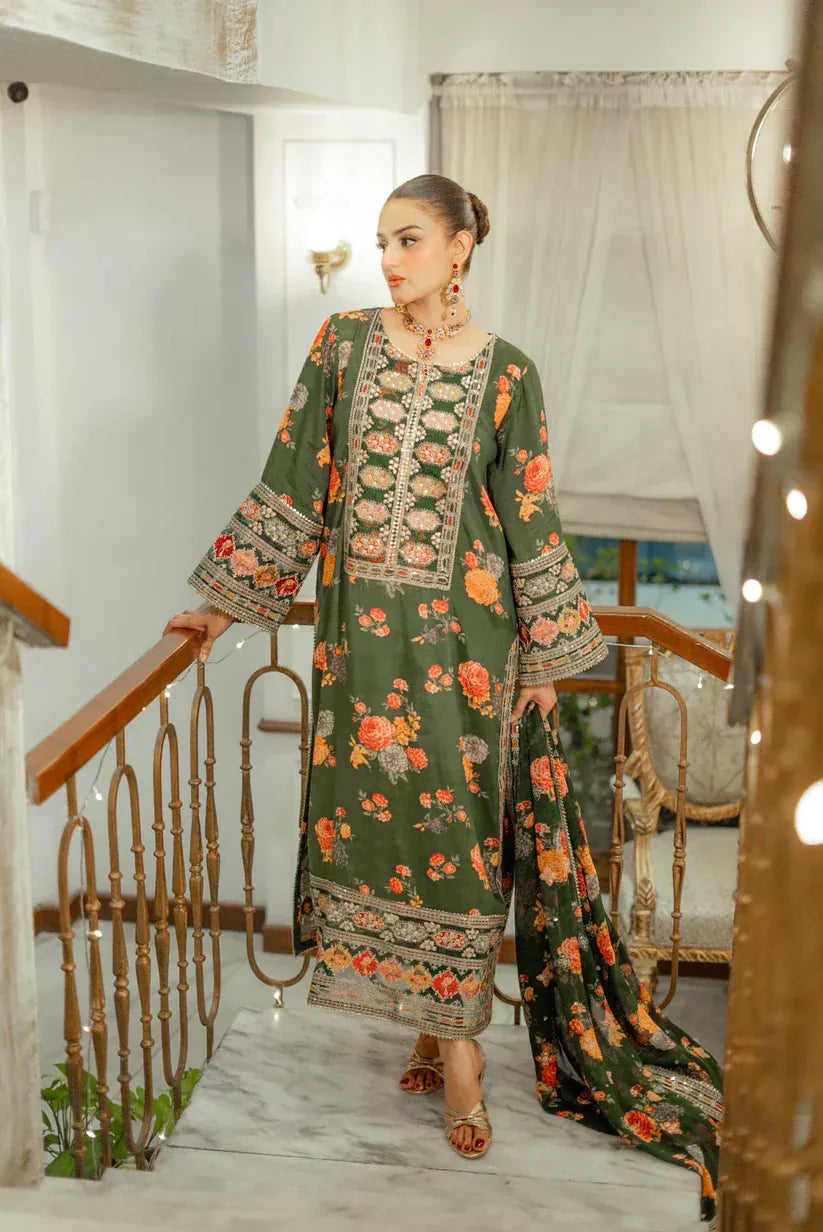 Silk-1001 Mongia Airjet Shamoz Silk Embroidered 3pc