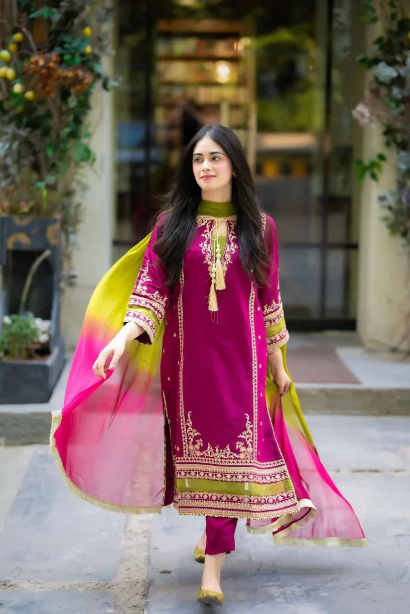 OMAL by komal OC-01 Embroidered Dhanak Three Piece Winter