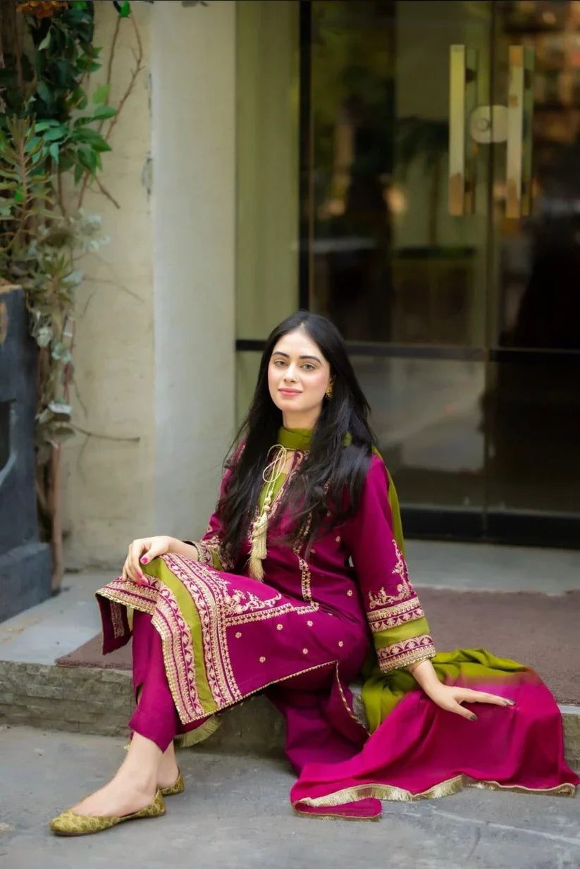 OMAL by komal OC-01 Embroidered Dhanak Three Piece Winter