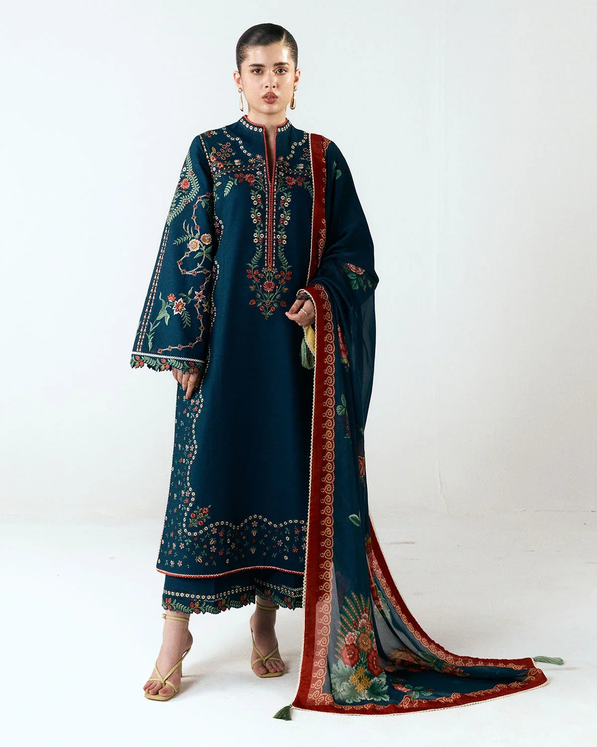 Jugnu Embroidered Dhanak Three Piece J-416