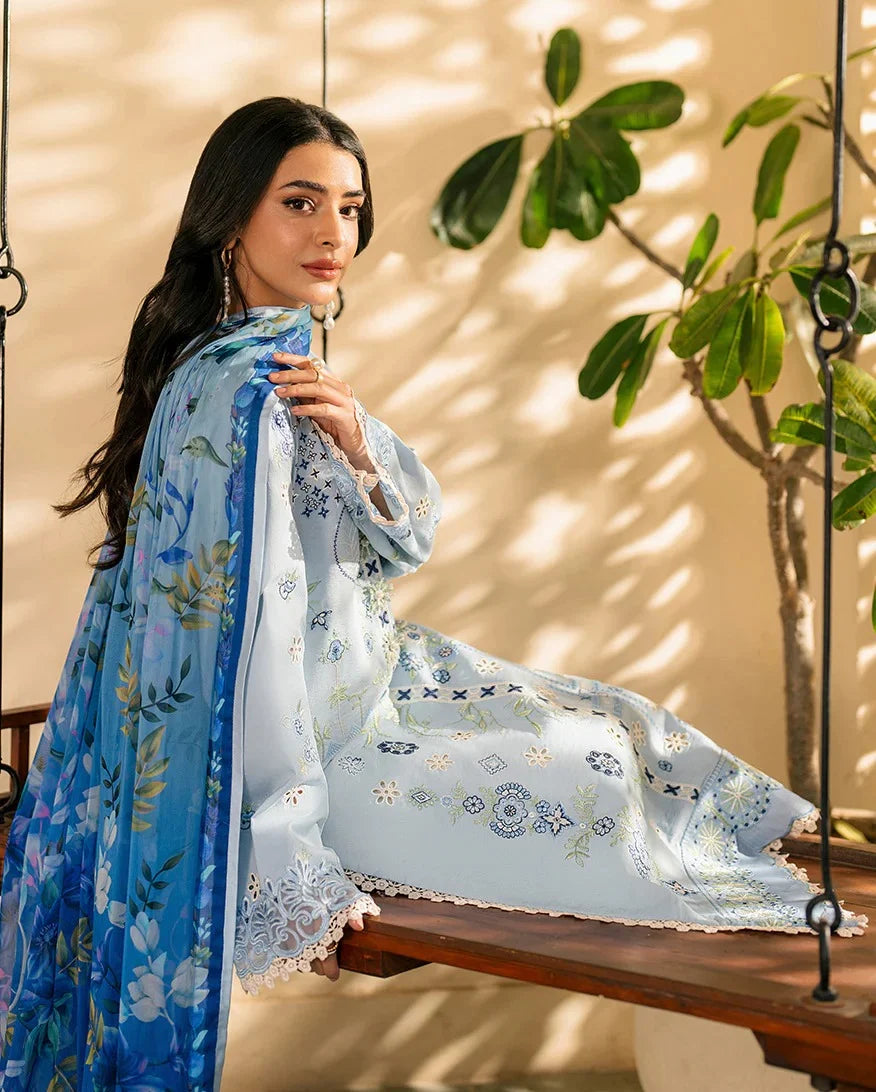 Chikenkari Qalamkar Embroidered Dhanak Three Piece QL-1049