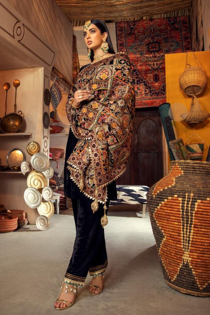 ZC-115 Black Embroidered Velvet 3pc With Karandi Shawl Winter Collection