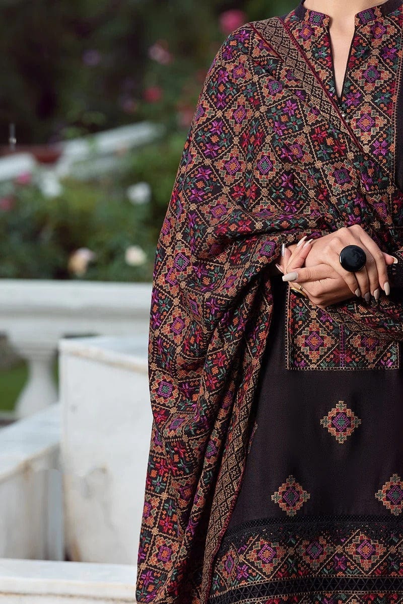 BR-707 Black Dhanak  Embroidered 3pc Wt